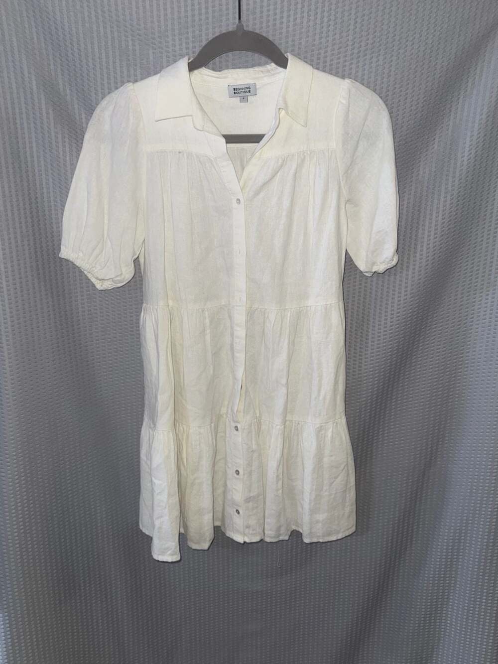 Beginning Boutique White Tiered Button Down Mini Dress Size 4